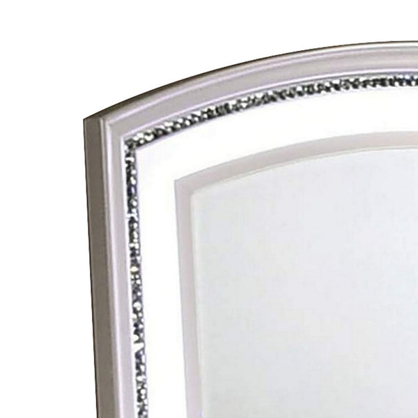 Wall Mirror with LED light and Crystal Accents, White - BM252383