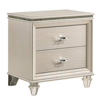 Nightstand with Textured 2 Drawers and Acrylic Legs, Pearl White - BM252384