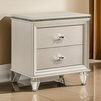 Nightstand with Textured 2 Drawers and Acrylic Legs, Pearl White - BM252384