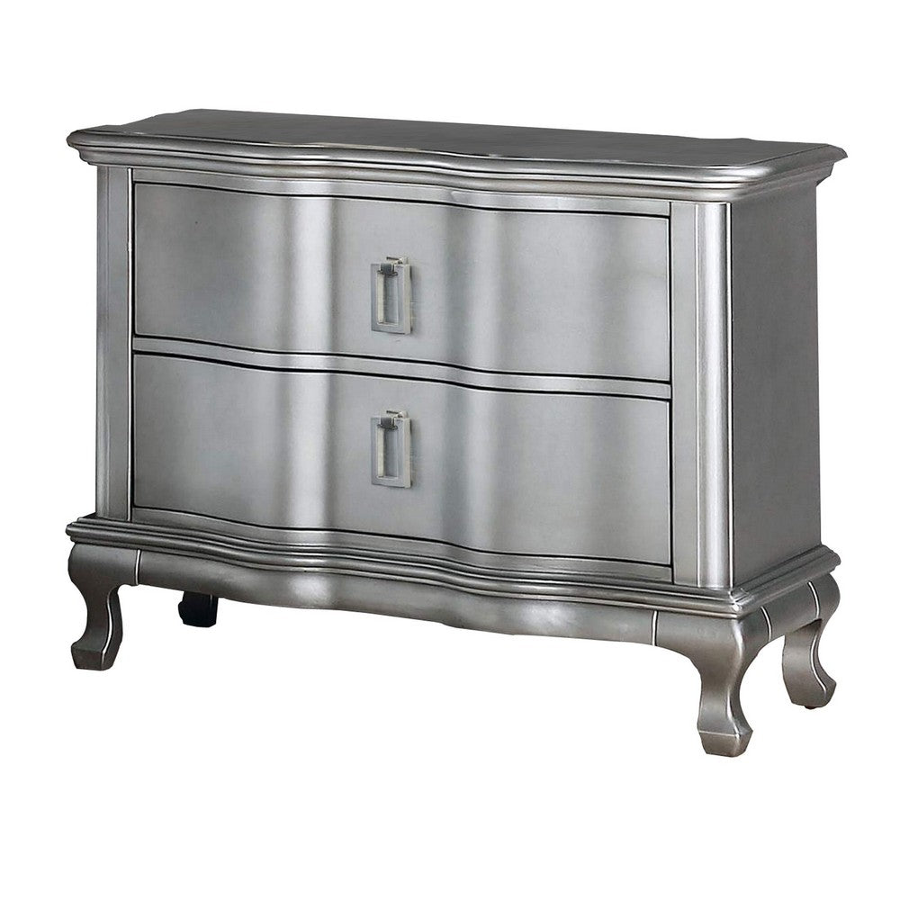 Nightstand with USB and 2 Drawers, Silver - BM252396