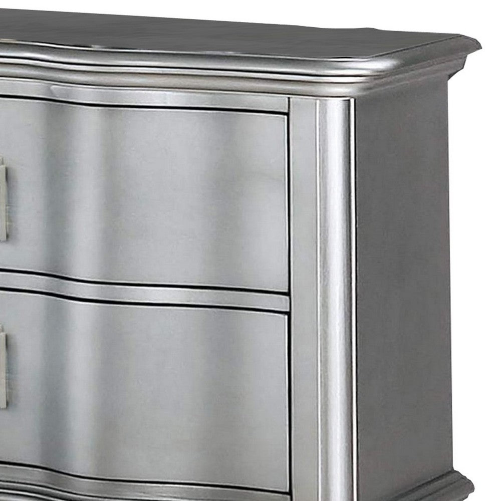 Nightstand with USB and 2 Drawers, Silver - BM252396