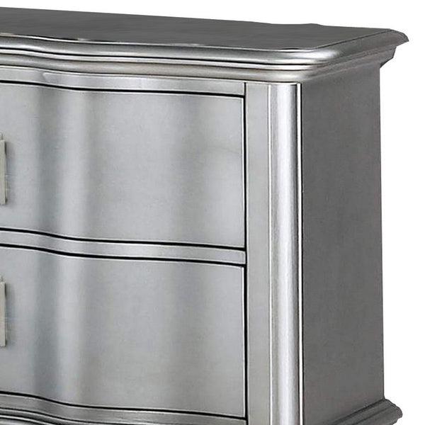 Nightstand with USB and 2 Drawers, Silver - BM252396