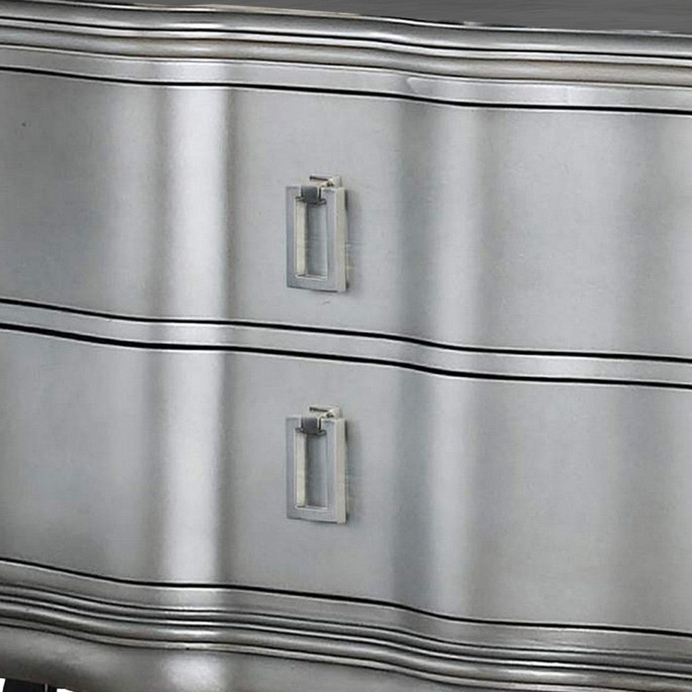 Nightstand with USB and 2 Drawers, Silver - BM252396