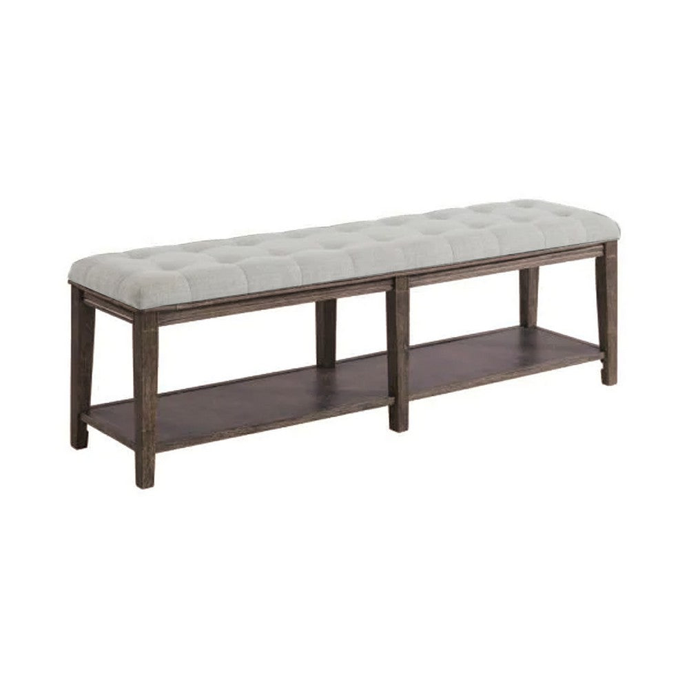 Bench with Button Tufted Seat and Open Shelf, Beige - BM252429