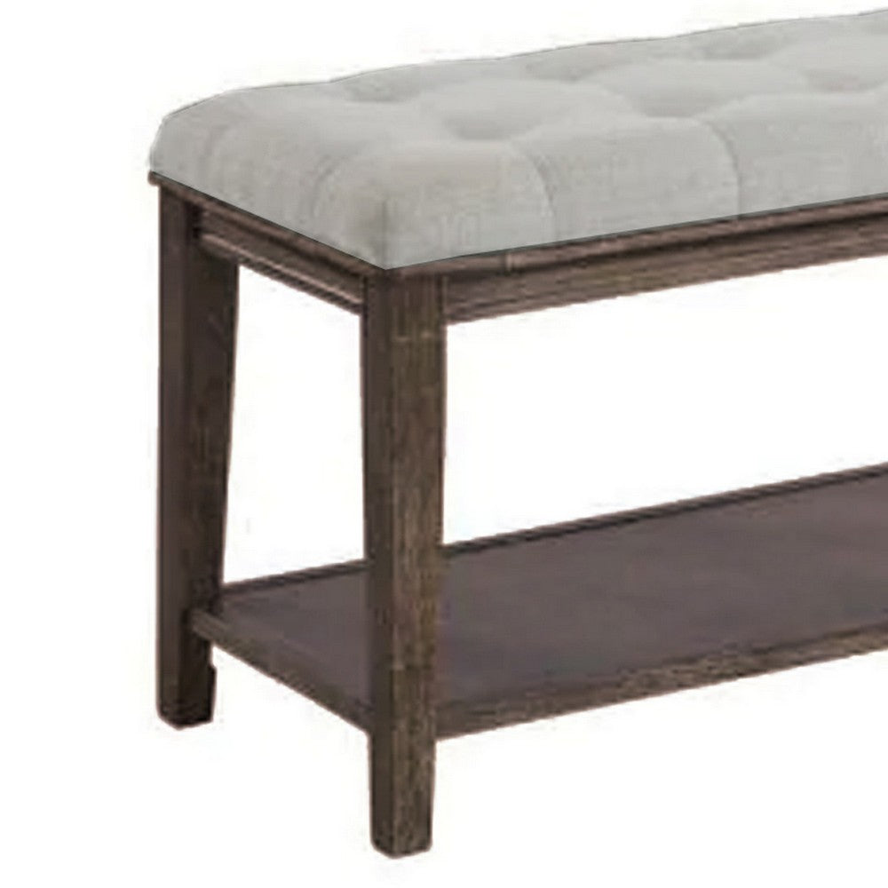 Bench with Button Tufted Seat and Open Shelf, Beige - BM252429