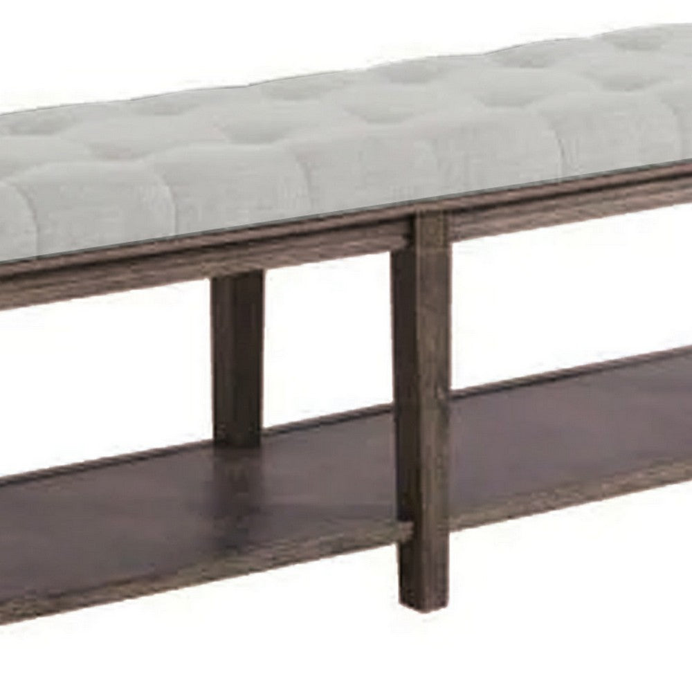 Bench with Button Tufted Seat and Open Shelf, Beige - BM252429