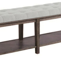Bench with Button Tufted Seat and Open Shelf, Beige - BM252429