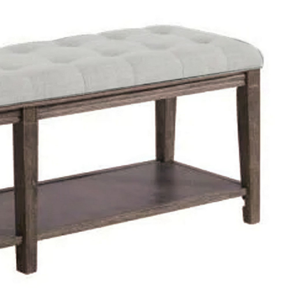 Bench with Button Tufted Seat and Open Shelf, Beige - BM252429