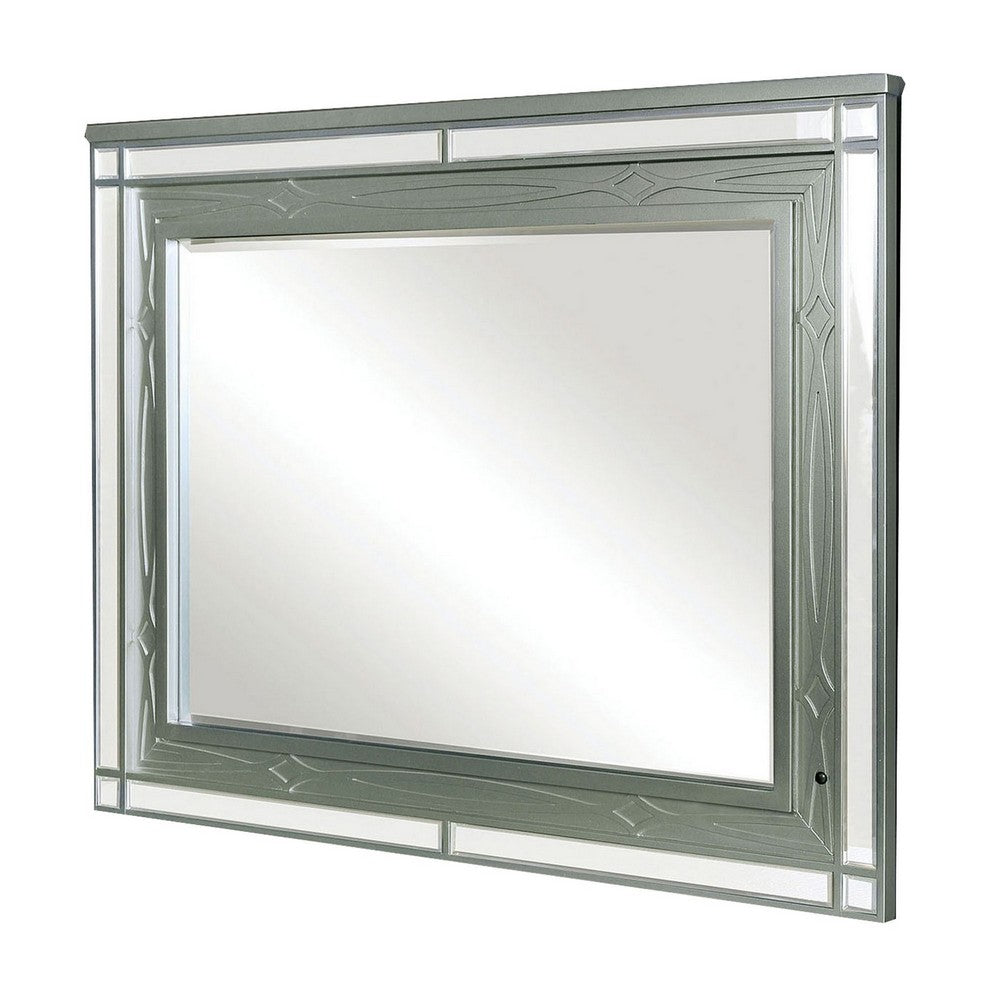 Mirror with LED and Mirrored Trim Accent, Silver - BM252477
