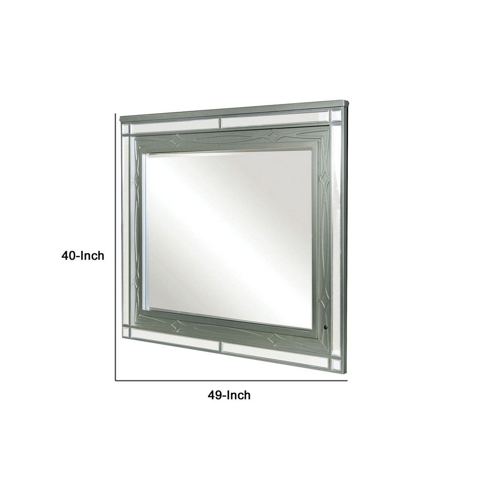 Mirror with LED and Mirrored Trim Accent, Silver - BM252477