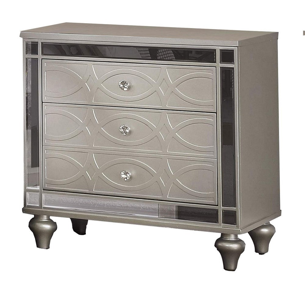 Nightstand with USB and Circular Decorative Pattern, Silver - BM252483