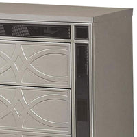 Nightstand with USB and Circular Decorative Pattern, Silver - BM252483