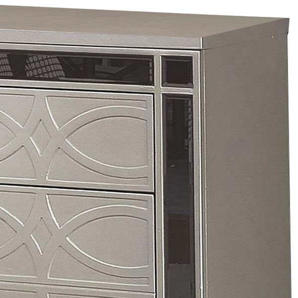 Nightstand with USB and Circular Decorative Pattern, Silver - BM252483