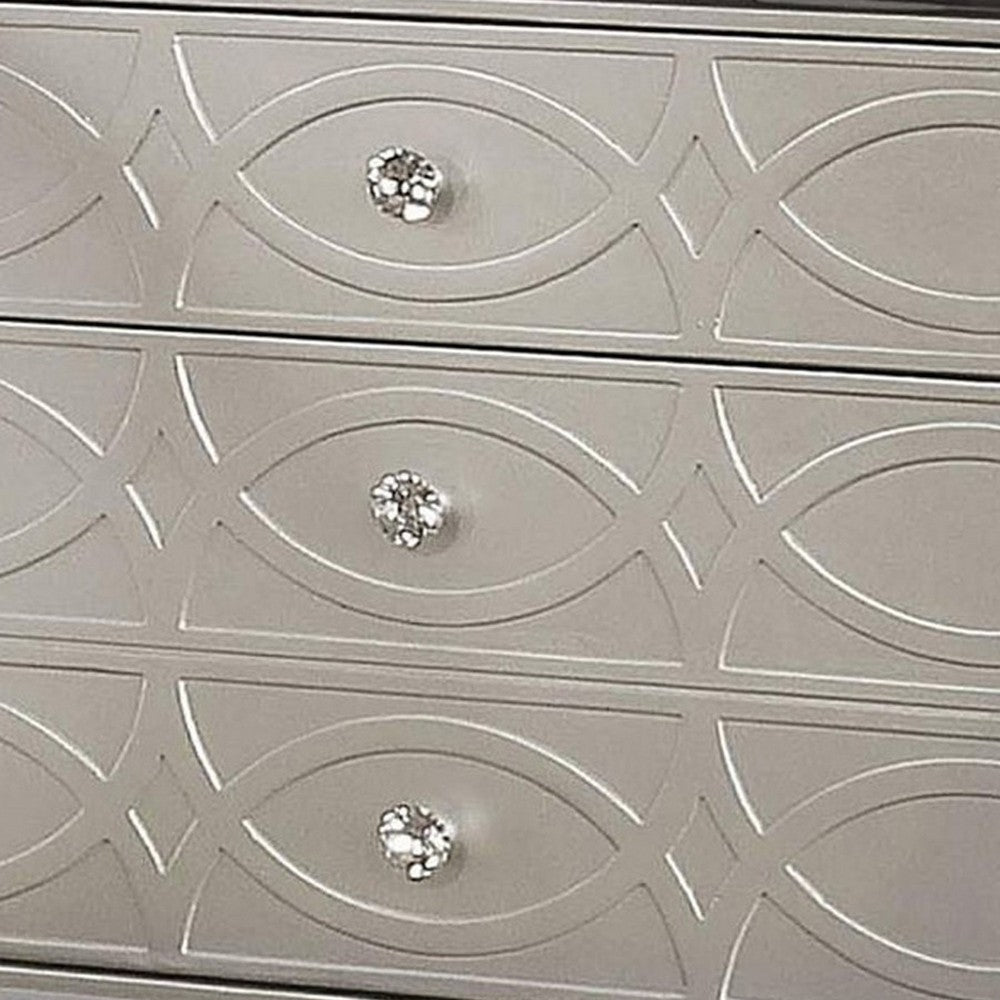 Nightstand with USB and Circular Decorative Pattern, Silver - BM252483