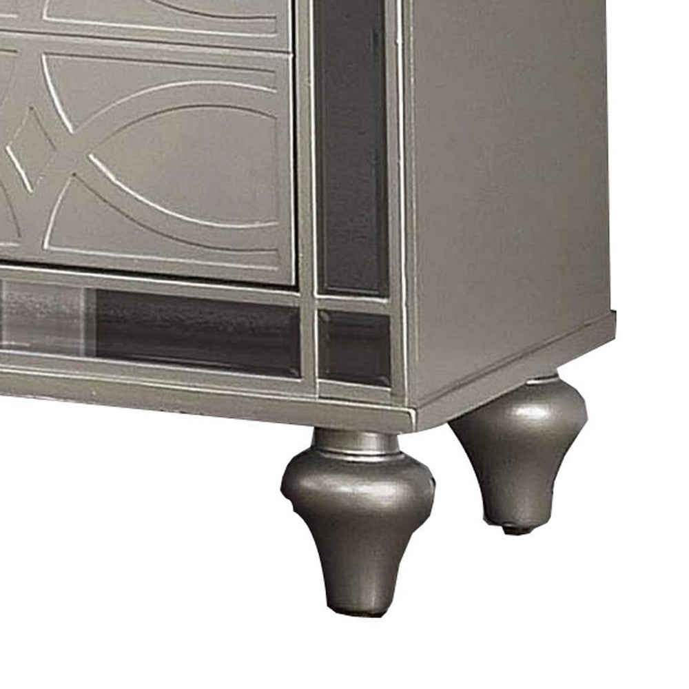 Nightstand with USB and Circular Decorative Pattern, Silver - BM252483