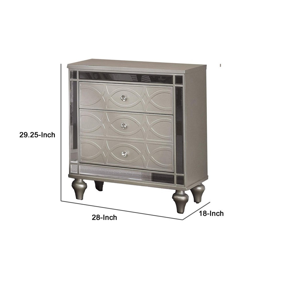 Nightstand with USB and Circular Decorative Pattern, Silver - BM252483