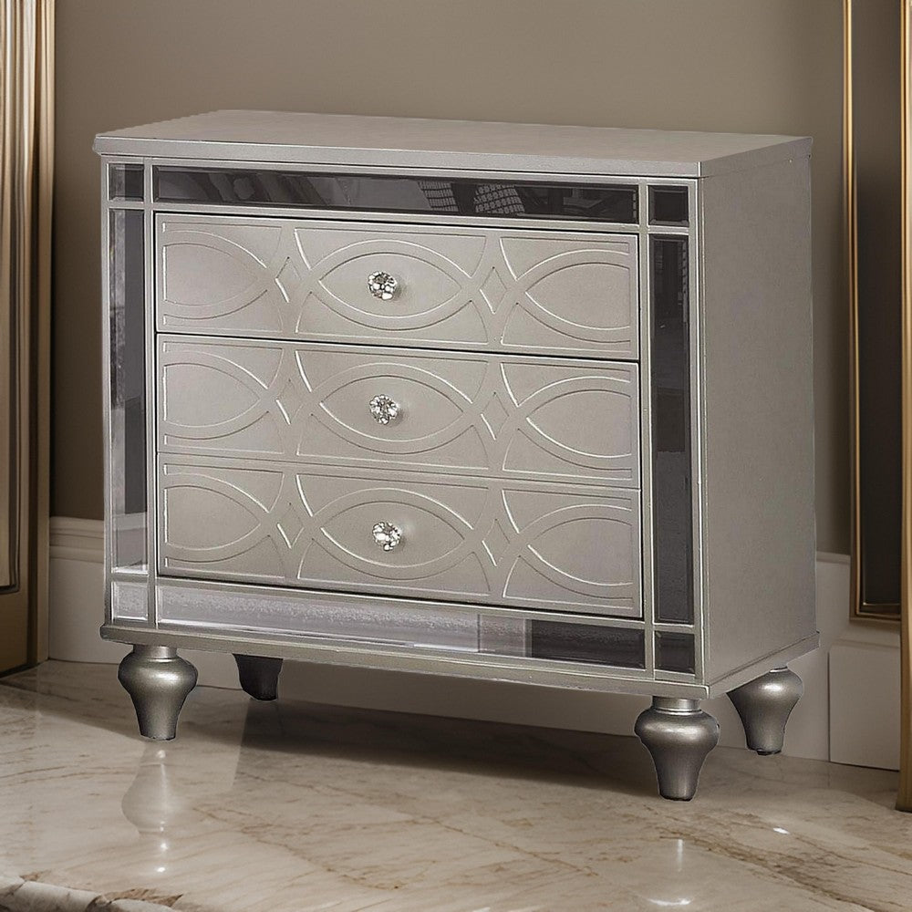 Nightstand with USB and Circular Decorative Pattern, Silver - BM252483