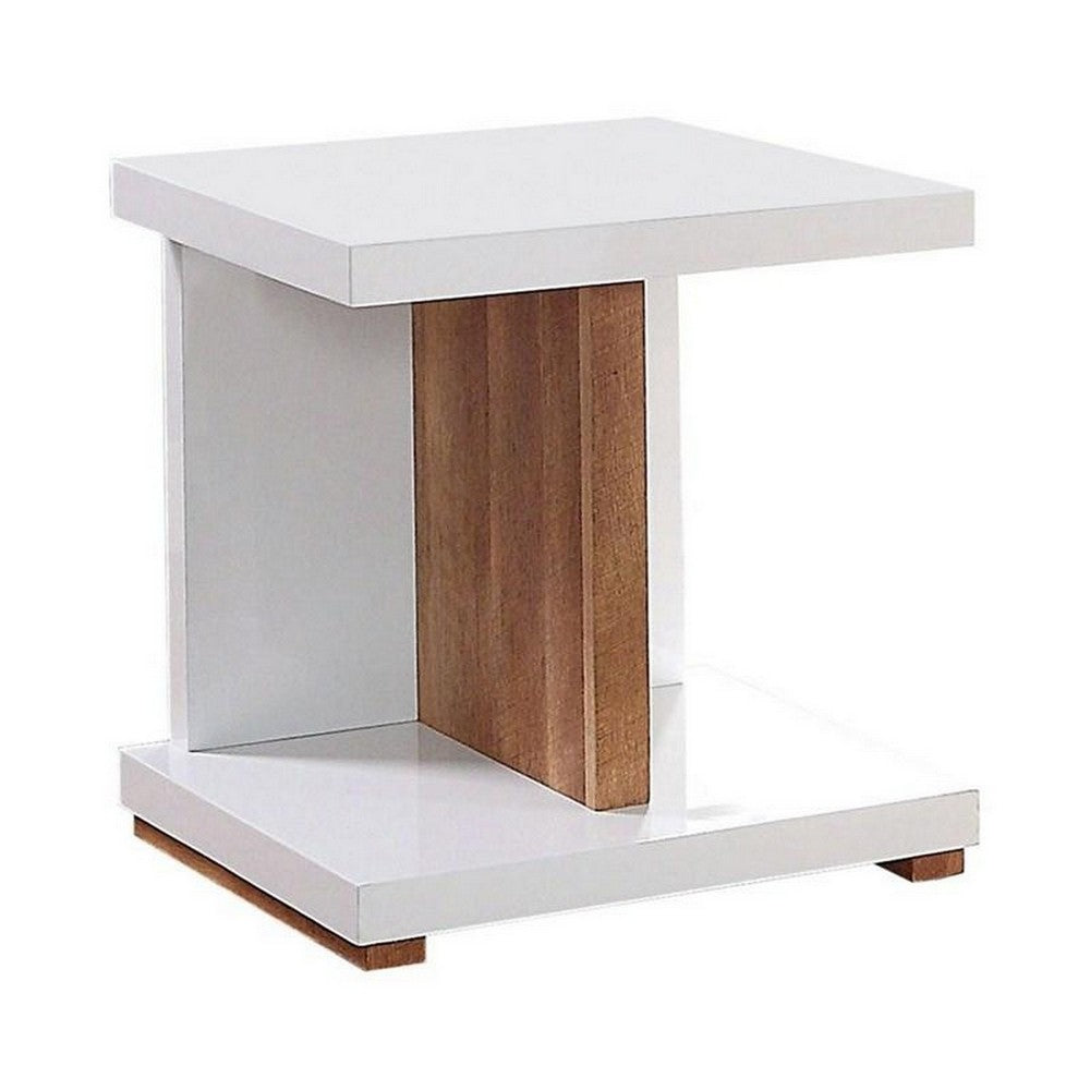 End Table with Open Bottom Parted Shelf, White and Brown - BM252498