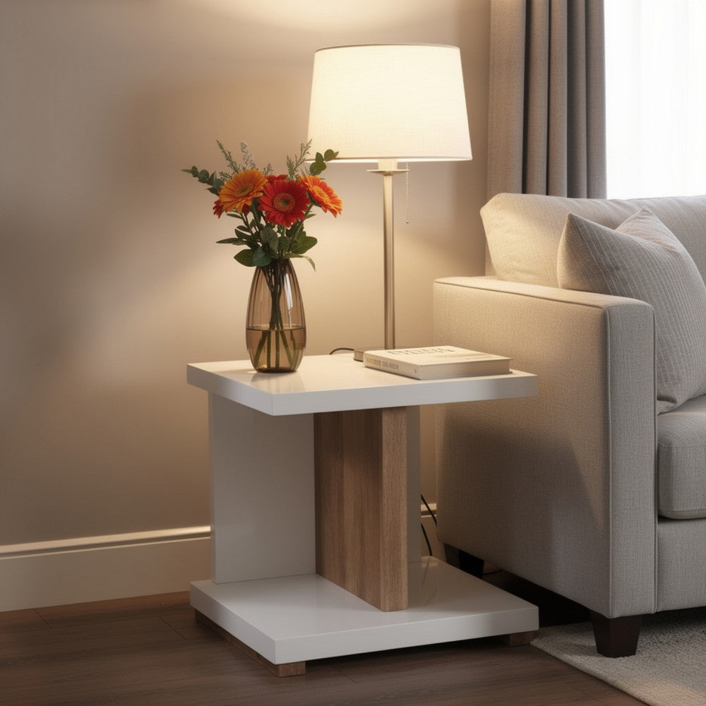 End Table with Open Bottom Parted Shelf, White and Brown - BM252498