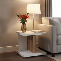 End Table with Open Bottom Parted Shelf, White and Brown - BM252498