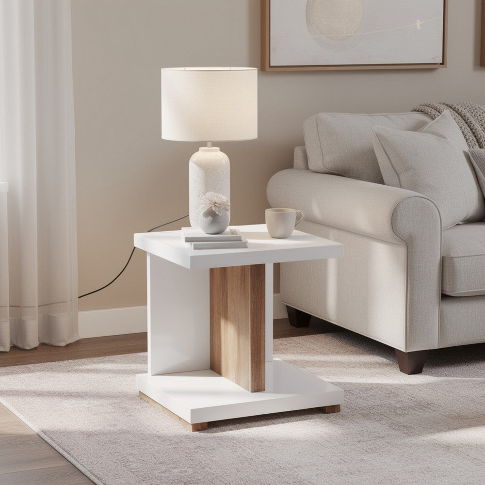 End Table with Open Bottom Parted Shelf, White and Brown - BM252498