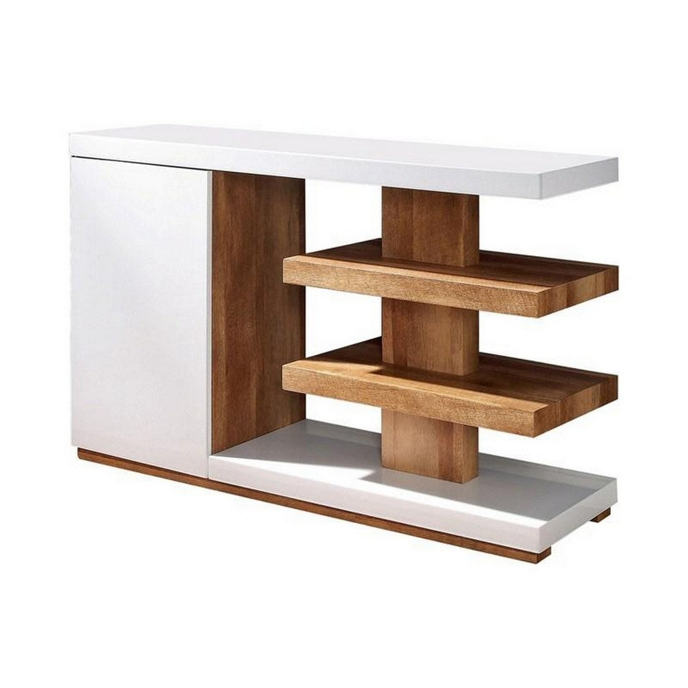 Sofa Table with 1 Door Cabinet and 2 Floating Shelves, White and Brown - BM252499