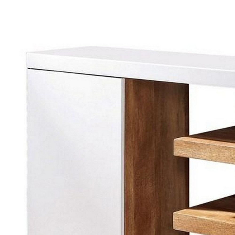 Sofa Table with 1 Door Cabinet and 2 Floating Shelves, White and Brown - BM252499