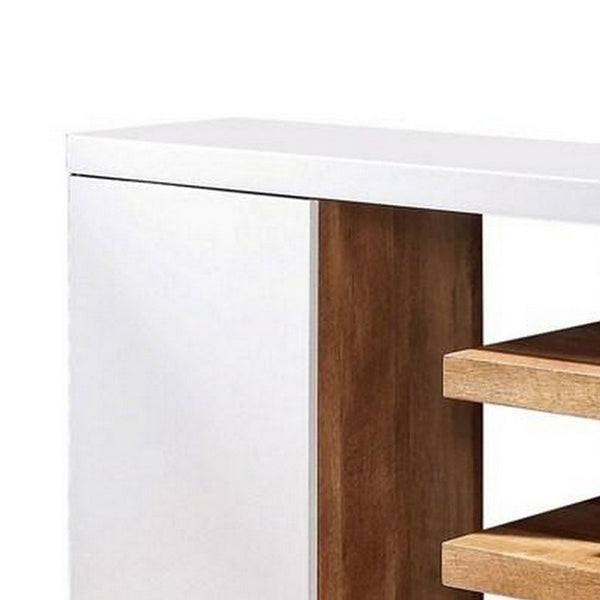 Sofa Table with 1 Door Cabinet and 2 Floating Shelves, White and Brown - BM252499
