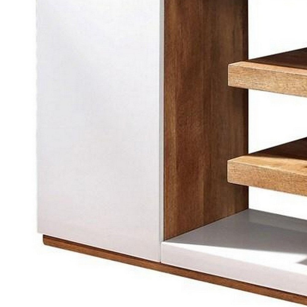 Sofa Table with 1 Door Cabinet and 2 Floating Shelves, White and Brown - BM252499