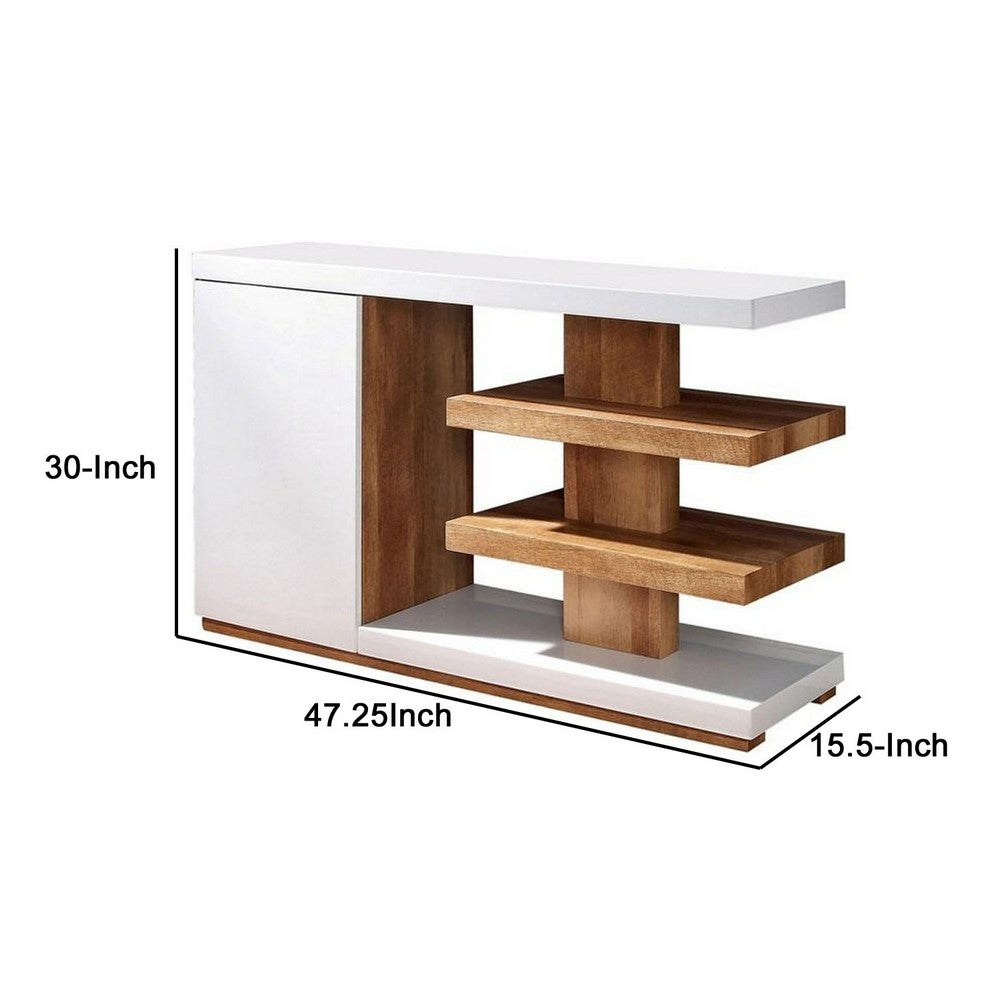 Sofa Table with 1 Door Cabinet and 2 Floating Shelves, White and Brown - BM252499