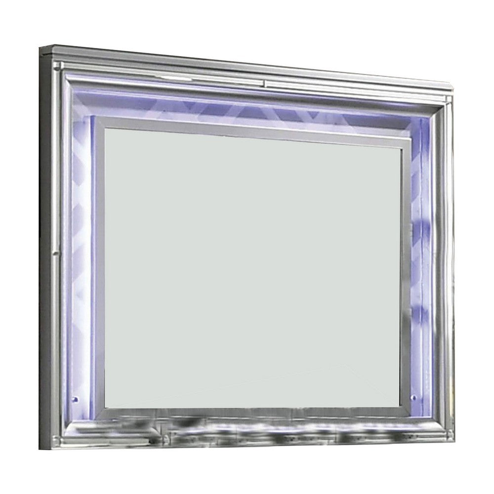 Wall Mirror with LED light and Wooden Frame, Silver - BM252504