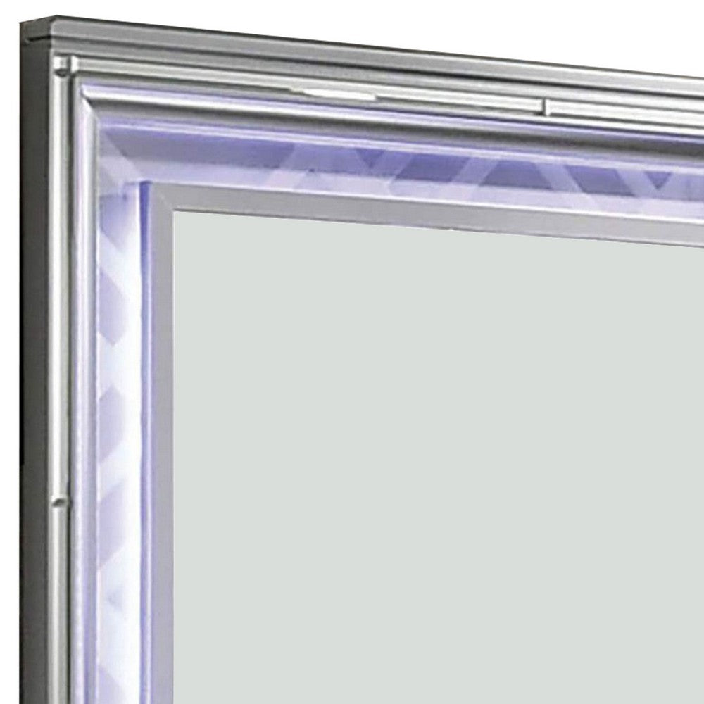 Wall Mirror with LED light and Wooden Frame, Silver - BM252504