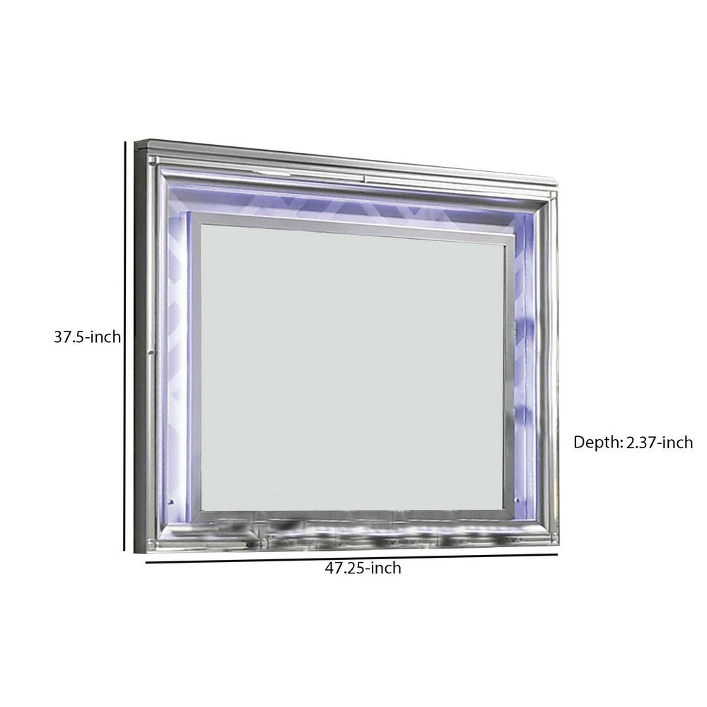 Wall Mirror with LED light and Wooden Frame, Silver - BM252504