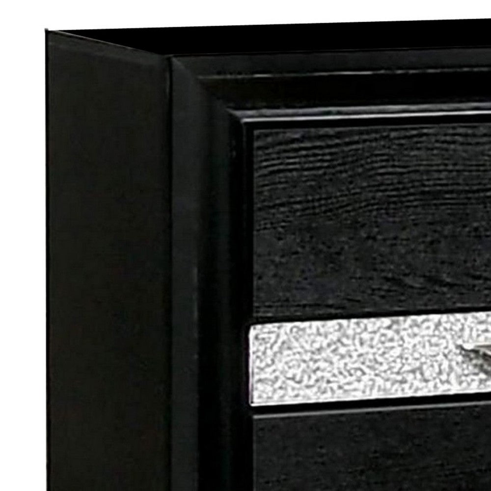 Nightstand with Silver Trim Accent and 1 Jewelry Drawer, Black - BM252506
