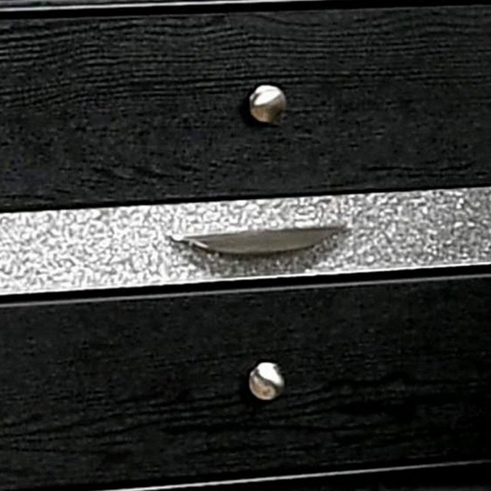 Nightstand with Silver Trim Accent and 1 Jewelry Drawer, Black - BM252506