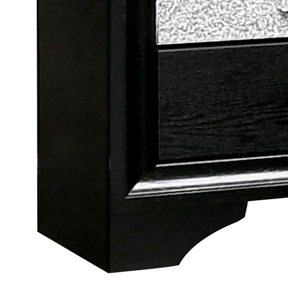 Nightstand with Silver Trim Accent and 1 Jewelry Drawer, Black - BM252506