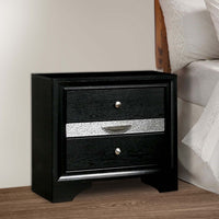 Nightstand with Silver Trim Accent and 1 Jewelry Drawer, Black - BM252506