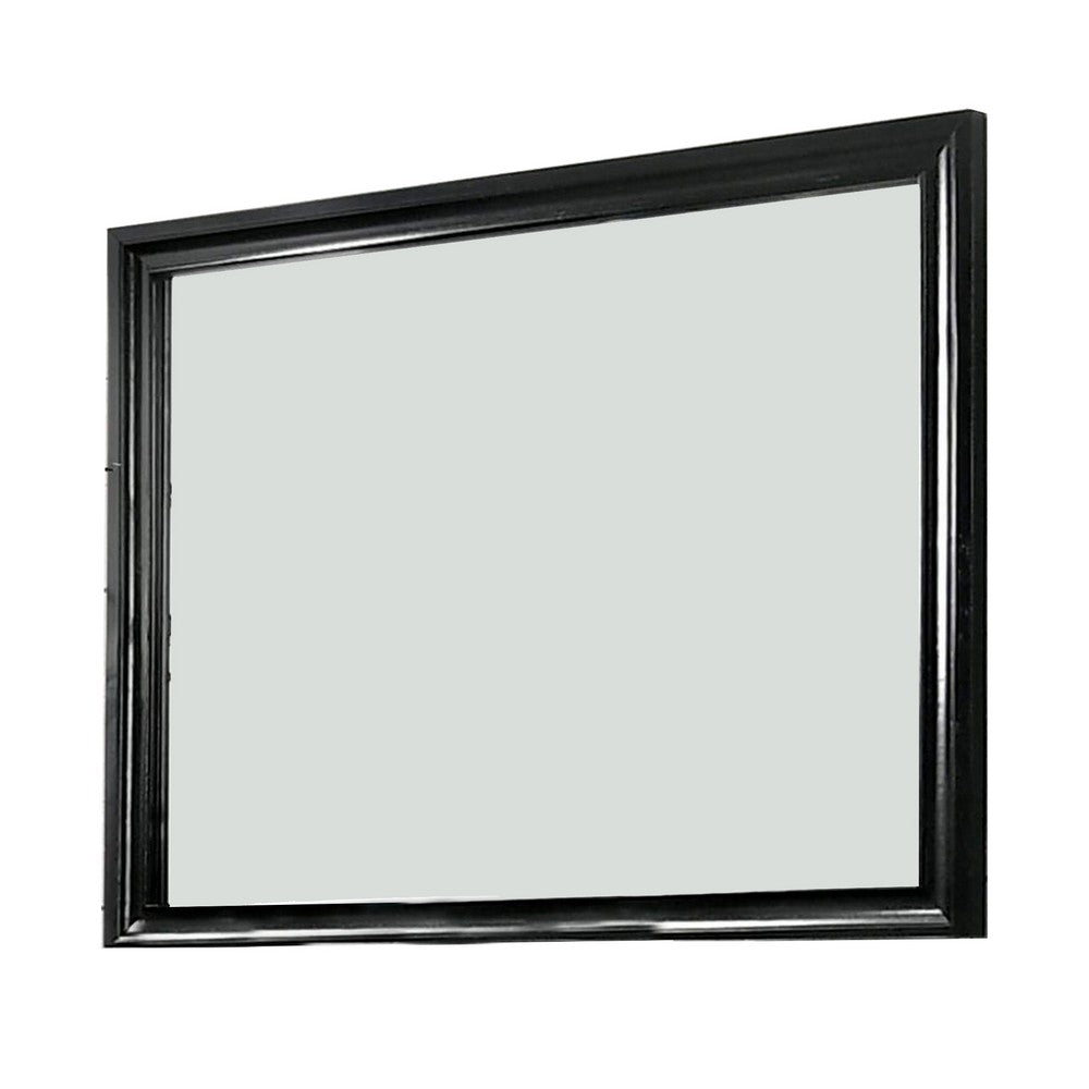 Mirror with Wooden Frame and Molded Detail, Black - BM252510