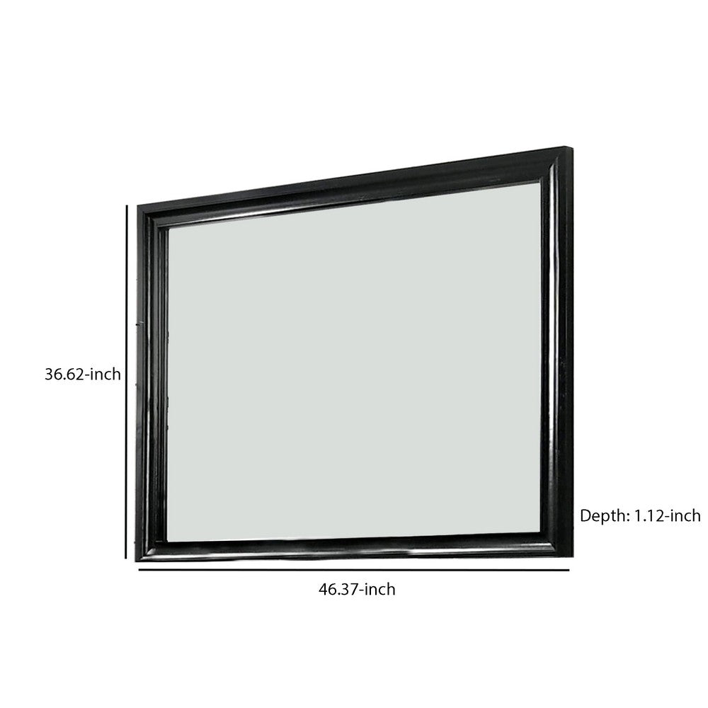 Mirror with Wooden Frame and Molded Detail, Black - BM252510