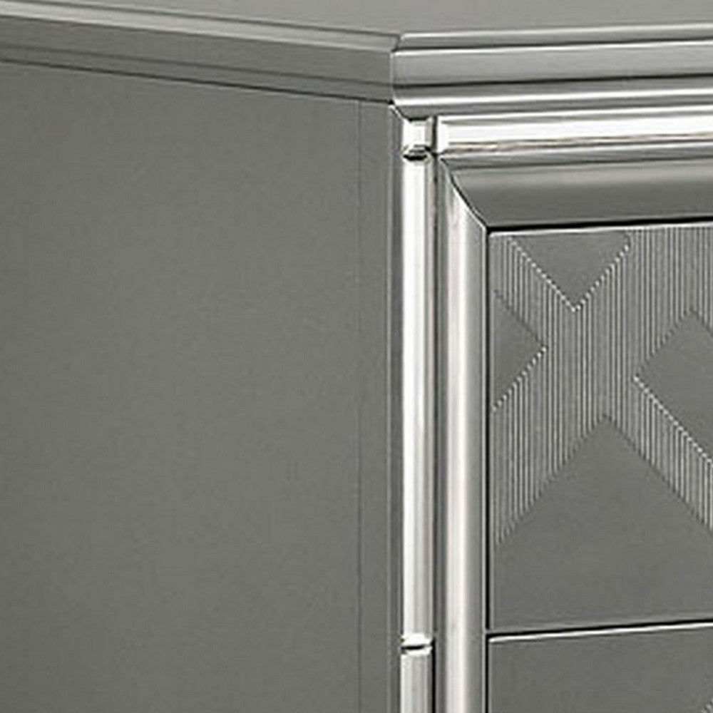 Nightstand with Embossed Pattern and Acrylic Legs, Gray - BM252511