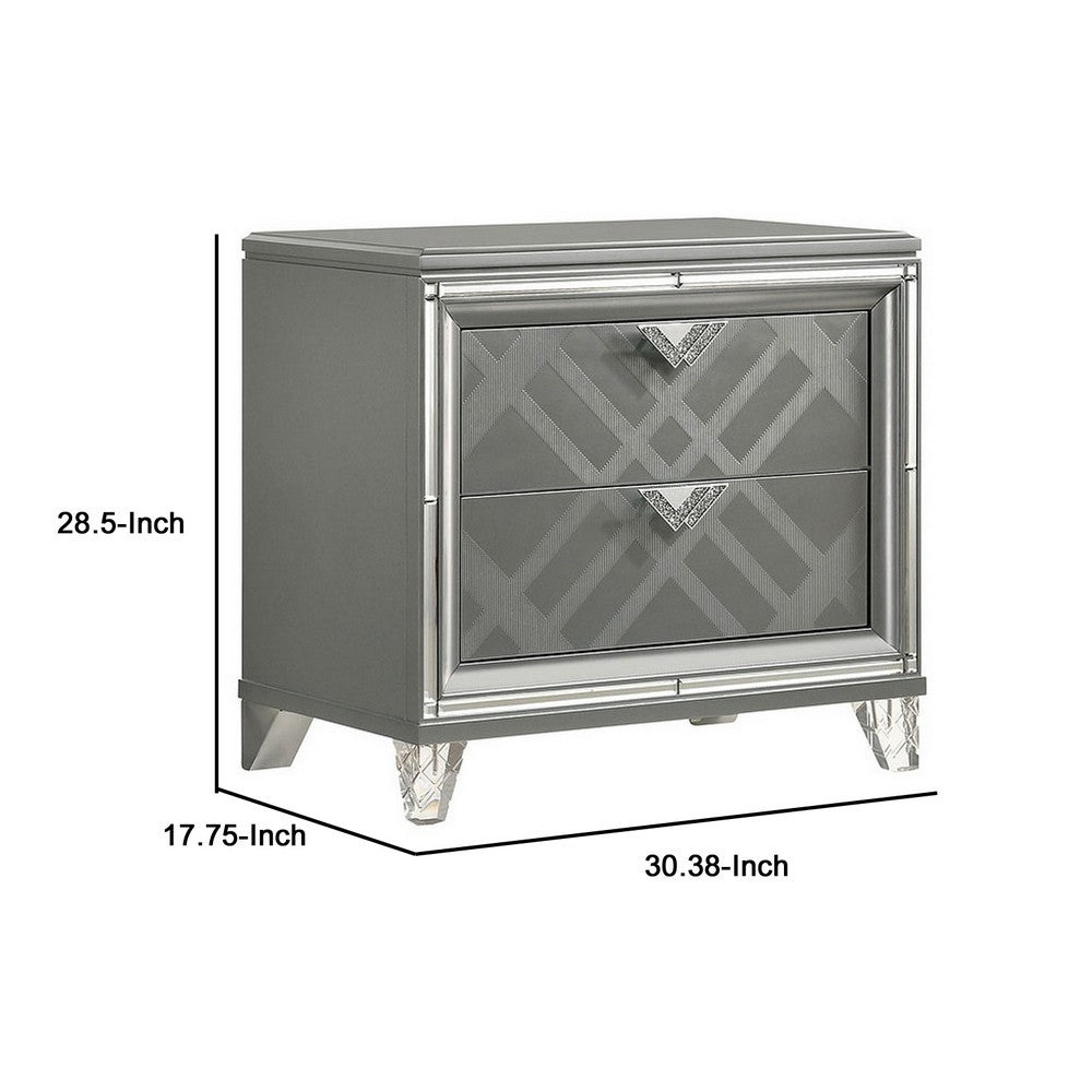 Nightstand with Embossed Pattern and Acrylic Legs, Gray - BM252511