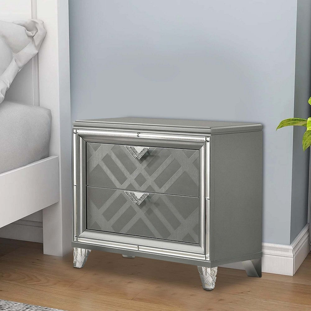 Nightstand with Embossed Pattern and Acrylic Legs, Gray - BM252511