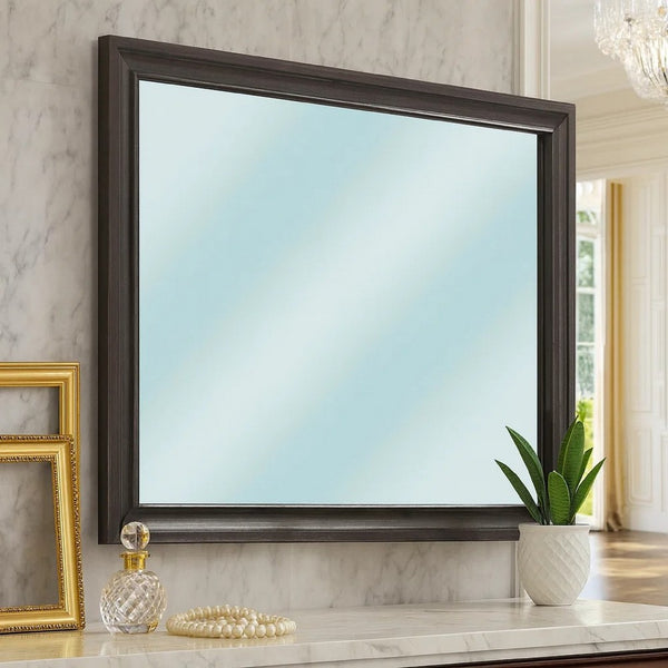 Mirror with Wooden Frame and Molded Detail, Dark Gray - BM252512