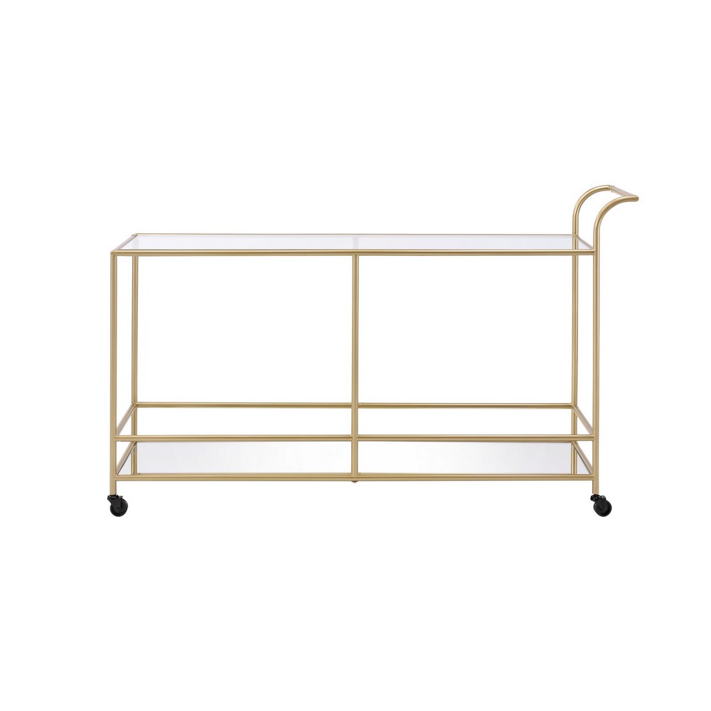 Serving Cart with 2 Tier Design and Metal Frame, Gold - BM252696