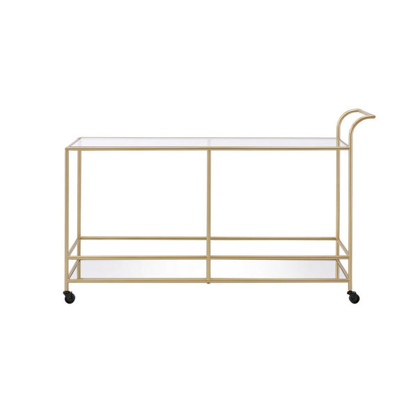 Serving Cart with 2 Tier Design and Metal Frame, Gold - BM252696