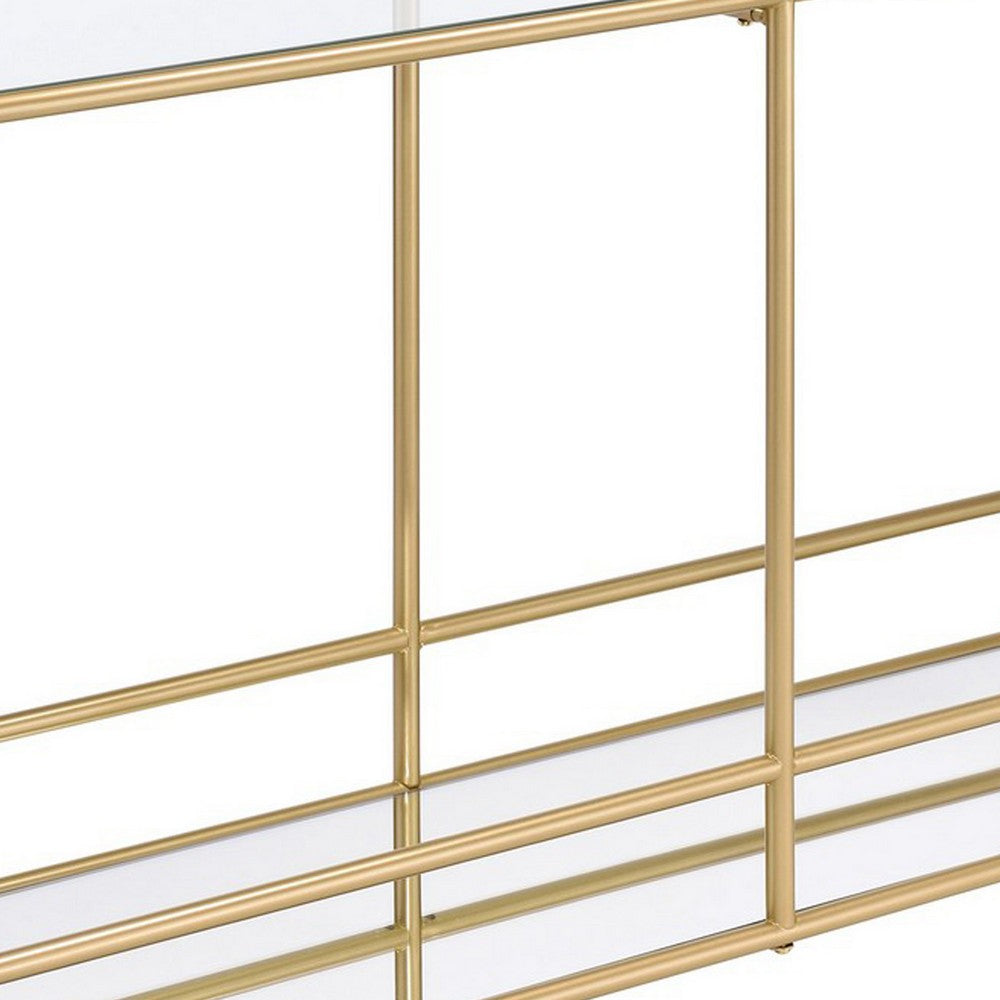 Serving Cart with 2 Tier Design and Metal Frame, Gold - BM252696