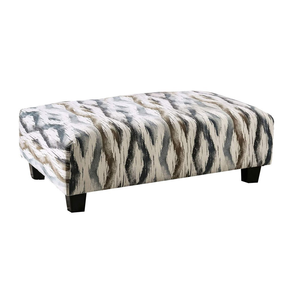 Ottoman with Microfiber Fabric and Ikat Pattern, Multicolor - BM252933