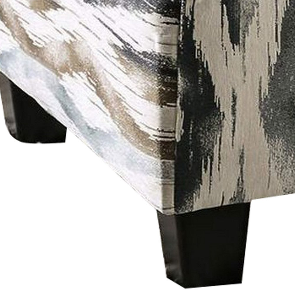 Ottoman with Microfiber Fabric and Ikat Pattern, Multicolor - BM252933