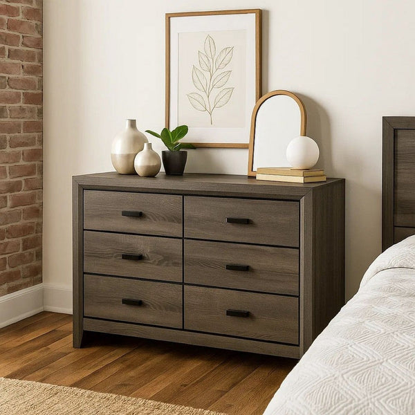 Dresser with Black Rectangular Pulls, Gray - BM253015