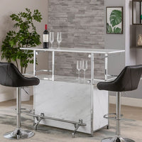 Bar Table with Faux Marble and Chrome Finish, White and Silver - BM253019